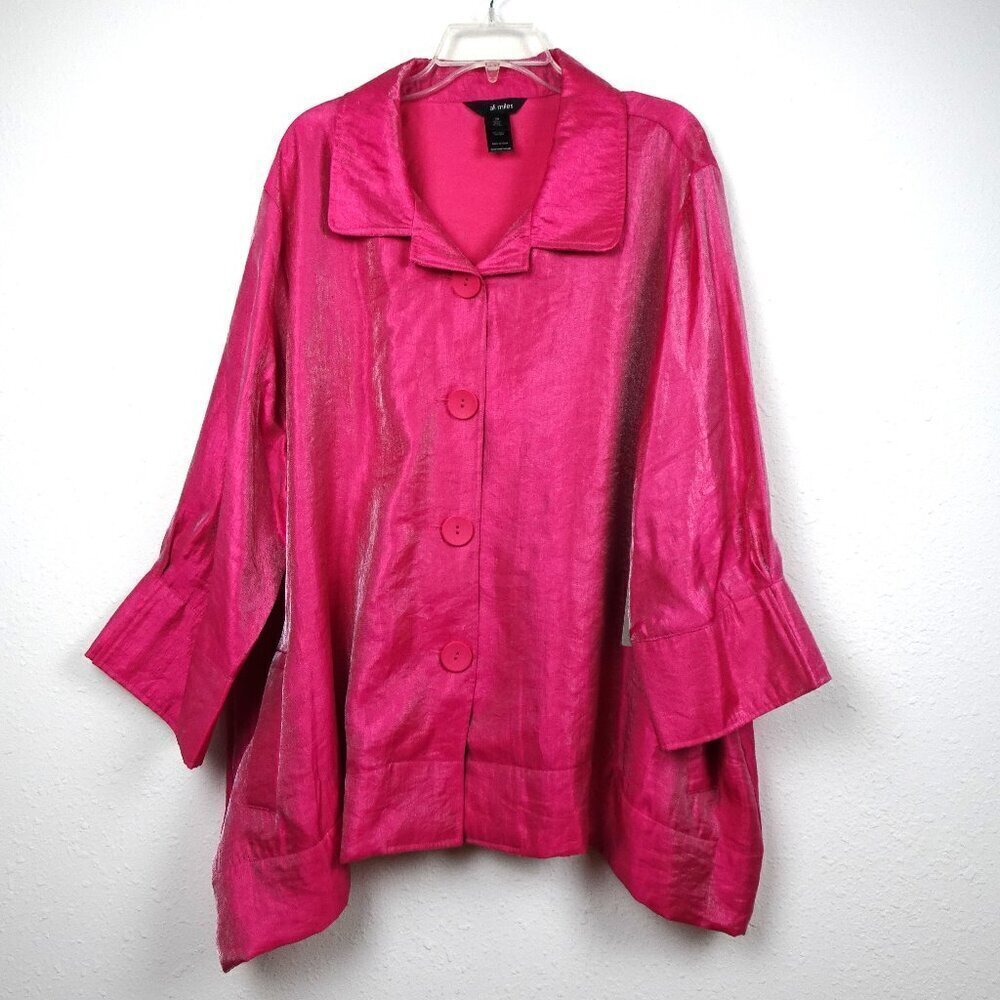 Ali Miles Tunic Top Women's Plus Size 3X Pink Iridescent Sheen Button Front